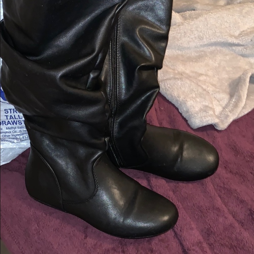 Black faux leather boots